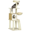 ALBERO PER GATTI CON CASETTA, TIRAGRAFFI PER GATTI, POSATOIO E PALETTO, 48.5X48.5X141.5 CM, BEIGE