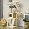 ALBERO PER GATTI CON CASETTA, TIRAGRAFFI PER GATTI, POSATOIO E PALETTO, 48.5X48.5X141.5 CM, BEIGE