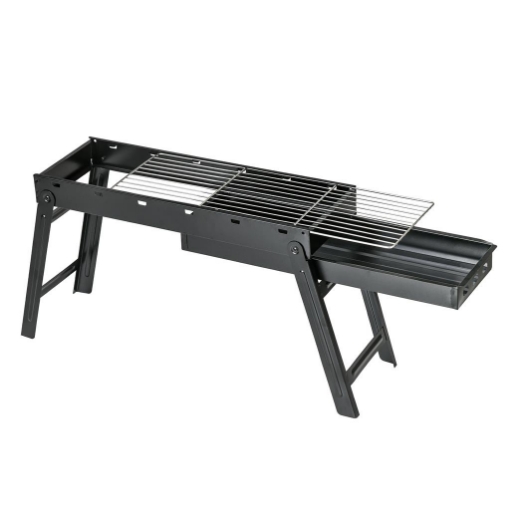 BARBECUE A CARBONELLA PORTATILE CON GAMBE PIEGHEVOLI E VASSOIO ESTRAIBILE, 74X20X38CM, NERO