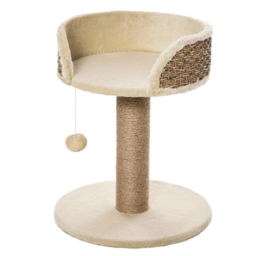 ALBERO TIRAGRAFFI PER GATTI CON LETTINO, PALO IN JUTA E PALLINA APPESA, 40X40X49CM, BEIGE