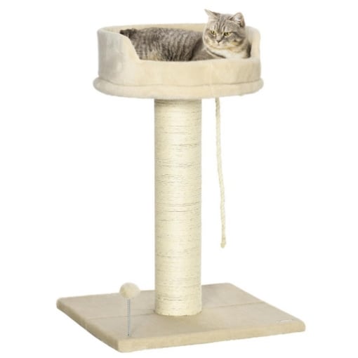 ALBERO TIRAGRAFFI PER GATTI CON LETTINO E PALLINA IN PELUCHE E PALO IN SISAL 55X55X83CM BEIGE