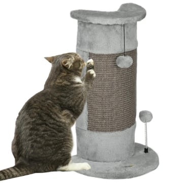 ALBERO TIRAGRAFFI PER GATTI FINO 5KG CON 2 PALLINE IN SISAL E PELUCHE, 34X25.5X58CM, GRIGIO