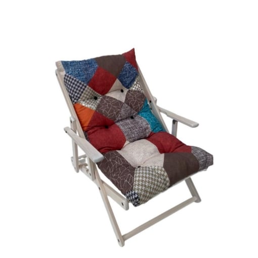 MAURY'S POLTRONA RELAX PATCHWORK COMODONA IN LEGNO 3POSIZIONI CON CUSCINO IMBOTTITO