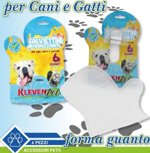 SALVIETTINE IGIENIZZANTI A FORMA DI GUNTO PER CANI GATTI  E CUCCIOLI 6 PZ