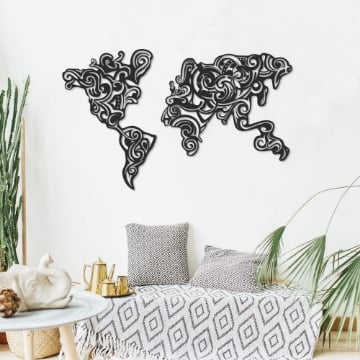 CORNICE DECORATIVA MAPPA CONTINENTI FORMA TRIBAL IN METALLO NERO 
