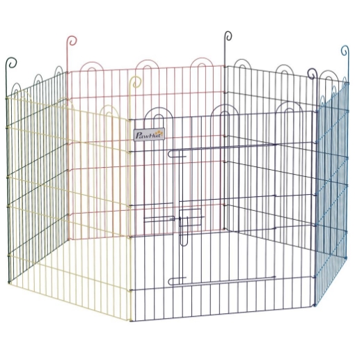 CANCELLINO PER CANI A 6 PANNELLI IN METALLO CON CHIUSURA A SCATTO, Ø120X60 CM, MULTICOLORE