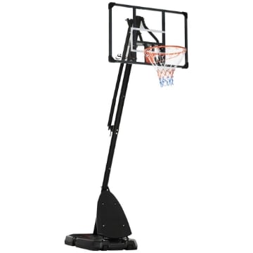 CANESTRO BASKET IN ACCIAIO, REGOLABILE IN ALTEZZA E PORTATILE CON TABELLONE E RUOTE, 107X70CM, NERO E ROSSO