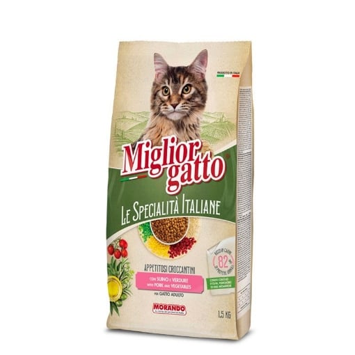 MIGLIOR GATTO SPECALITÀ ITALIANE CROCCANTINI DI SUINO E VERDURE 1,5 KG PER ADULTO OKX