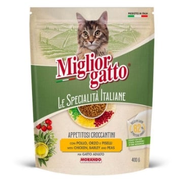 MIGLIOR GATTO SPECIALITÀ CROCCANTINI POLLO ORZO E PISELLI 400 G PER GATTO ADULTO OKX