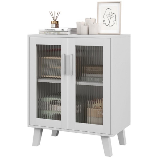 CREDENZA MODERNA MULTIUSO CON 2 ANTE TRASPARENTI E 2 RIPIANI, 61X35X75CM, BIANCO