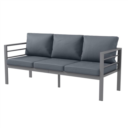 DIVANO DA GIARDINO 3 POSTI CON CUSCINI PER SEDUTA E SCHIENALE, IN ALLUMINIO, 185X66X64 CM, GRIGIO