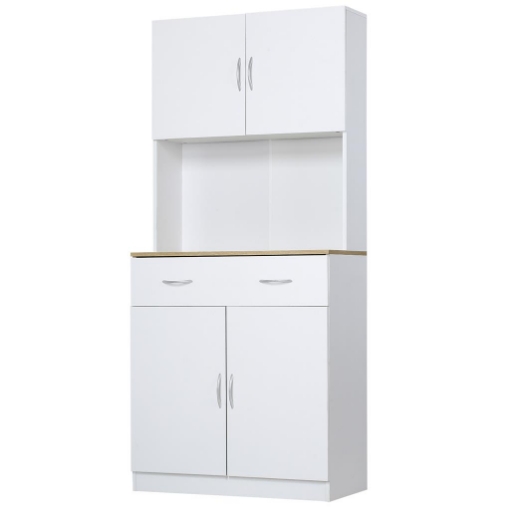 CREDENZA CUCINA CON ARMADIETTI A 2 ANTE E CASSETTO IN LEGNO, 80X40X180CM, BIANCO