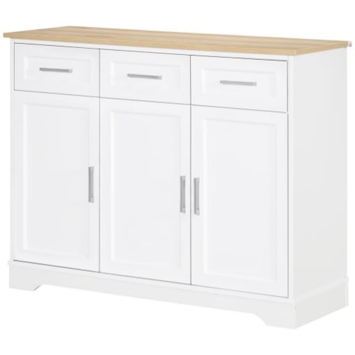 CREDENZA MODERNA  A 3 CASSETTI E 3 ANTE IN MDF E TRUCIOLATO CON RIPIANO REGOLABILE, 101X39X82 CM, BIANCO