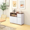 CREDENZA MODERNA DA CUCINA IN LEGNO CON ARMADIETTI, CASSETTO E VANO APERTO, 105X39X83CM, BIANCO