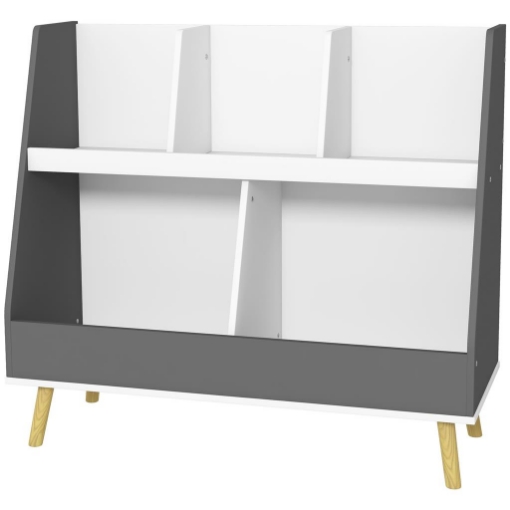  MOBILE PORTAGIOCHI PER BAMBINI A 2 LIVELLI CON 5 SCOMPARTI IN LEGNO, 80X34X79CM, GRIGIO