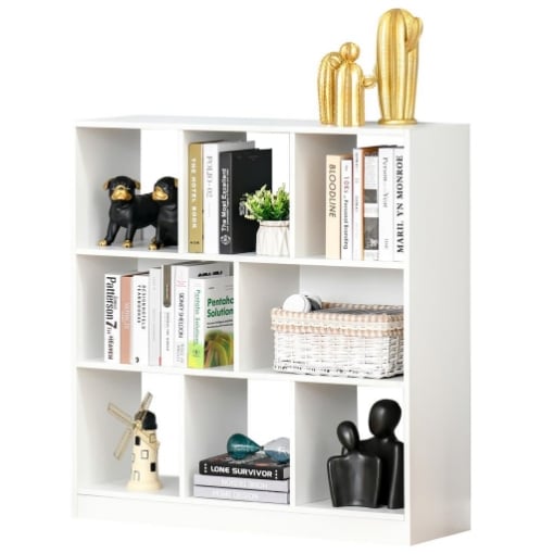  MOBILE LIBRERIA PORTAOGGETTI A 3 LIVELLI E 8 RIPIANI TOTALI, IN MDF, 97.5X30X100 CM, BIANCO