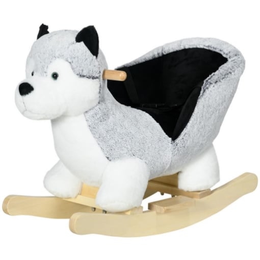 CAVALLO A DONDOLO A FORMA DI CANE HUSKY PER BAMBINI DA 18-36 MESI, 60X33X50CM, GRIGIO