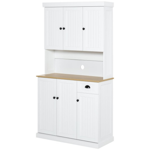  MOBILE DISPENSA CUCINA IN LEGNO CON ARMADIETTI E CASSETTO STILE COUNTRY, 101X39X180CM, BIANCO