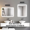  SPECCHIO BAGNO LED ANTIAPPANNAMENTO CON 3 COLORI E LUMINOSITÀ REGOLABILE, IN METALLO E VETRO, 80X60X3 CM