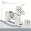 CAVALLO A DONDOLO IN PELUCHE E LEGNO CON SUONI E ORSETTO INCLUSO, PER BIMBI DA 18-36 MESI, 65X26X55CM, BIANCO