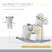 CAVALLO A DONDOLO IN PELUCHE E LEGNO CON SUONI E ORSETTO INCLUSO, PER BIMBI DA 18-36 MESI, 65X26X55CM, BIANCO