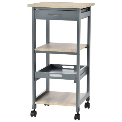 CARRELLO DA CUCINA PORTAVIVANDE CON CASSETTO, 2 RIPIANI E VASSOIO ESTRAIBILE, 37X37X76CM, GRIGIO