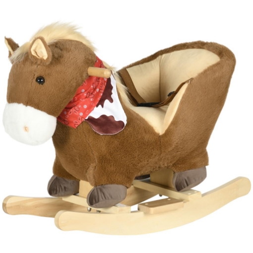 CAVALLO A DONDOLO PER BAMBINI DA 18-36 MESI CON SUONI REALISTICI, 60X33X50 CM, MARRONE E COLOR LEGNO