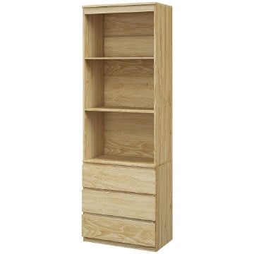  MOBILE LIBRERIA IN LEGNO CON 3 RIPIANI E 3 CASSETTI, 60X35X180 CM, COLOR ROVERE