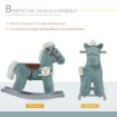 CAVALLO A DONDOLO IN PELUCHE E LEGNO CON SUONI E ORSETTO INCLUSO, PER BIMBI DA 18-36 MESI, 65X26X55CM, BLU