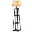 LAMPADA DA TERRA IN METALLO E MDF A 3 RIPIANI CON PARALUME IN TESSUTO, Ø42X166 CM, NERO E BEIGE