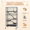GABBIA PER CONIGLI CON 4 INGRESSI A LIVELLI MULTIPLI CON AMACA, IN ACCIAIO E PP, 80X52X159 CM
