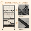 GABBIA PER CONIGLI CON 4 INGRESSI A LIVELLI MULTIPLI CON AMACA, IN ACCIAIO E PP, 80X52X159 CM