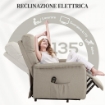 POLTRONA ALZAPERSONA ELETTRICA RECLINABILE CON POGGIAPIEDI, TELECOMANDO, RUOTE E TASCA, BEIGE