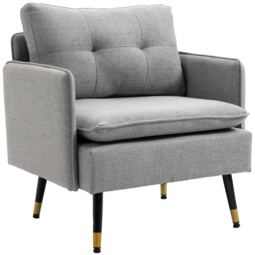 POLTRONA MODERNA IN TESSUTO CON SEDUTA IMBOTTITA E GAMBE IN ACCIAIO, 76X68X80 CM, GRIGIO