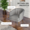 POLTRONA IN VELLUTO IMBOTTITA CON GAMBE DORATE IN POLIESTERE E ACCIAIO, 71X72X75CM, GRIGIO