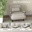 POLTRONA LETTO SINGOLO E CHAISE LONGUE IN TESSUTO CON SCHIENALE REGOLABILE A 3 LIVELLI, GRIGIO