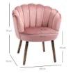 POLTRONA IMBOTTITA CON SCHIENALE A CONCHIGLIA E GAMBE IN LEGNO, POLTRONA IN VELLUTO PER SALOTTO E CAMERA, 66X72X79CM, ROSA