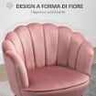 POLTRONA IMBOTTITA CON SCHIENALE A CONCHIGLIA E GAMBE IN LEGNO, POLTRONA IN VELLUTO PER SALOTTO E CAMERA, 66X72X79CM, ROSA