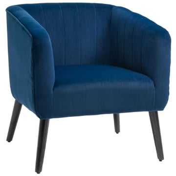 POLTRONCINA MODERNA STILE NORDICO COPERTURA VELLUTO E GAMBE IN LEGNO, BLU