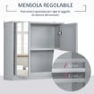 ARMADIETTO DA BAGNO DA PARETE DOPPIA PORTA A VETRO CON RIPIANO REGOLABILE GRIGIO 48X14.5X45CM