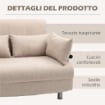 DIVANO LETTO 2 POSTI LETTO 1 PIAZZA ½ IN ACCIAIO E TESSUTO CON 4 CUSCINI CREMA