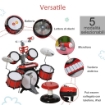 SET BATTERIA GIOCATTOLO CON MOLTI EFFETTI SONORI E MICROFONO PER BAMBINI ROSSO