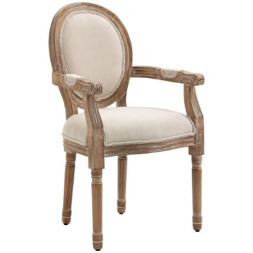 SEDIA DA SALOTTO STILE CLASSICO IMBOTTITA CON RIVESTIMENTO IN TESSUTO, 56X56X96CM, BIANCO CREMA