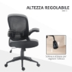 SEDIA DA UFFICIO ERGONOMICA CON ALTEZZA REGOLABILE, BRACCIOLI RIBALTABILI E TESSUTO A RETE, NERO