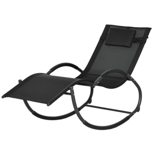 SEDIA SDRAIO A DONDOLO ZERO-GRAVITY DA ESTERNO IMPERMEABILE CON POGGIATESTA, 155X61X88 CM, NERO