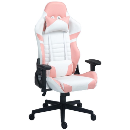 SEDIA DA GAMING IN FINTA PELLE RECLINABILE FINO 155° CON POGGIATESTA E SUPPORTO LOMBARE, ROSA