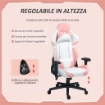 SEDIA DA GAMING IN FINTA PELLE RECLINABILE FINO 155° CON POGGIATESTA E SUPPORTO LOMBARE, ROSA