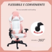 SEDIA DA GAMING IN FINTA PELLE RECLINABILE FINO 155° CON POGGIATESTA E SUPPORTO LOMBARE, ROSA