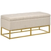 PANCA CON CONTENITORE IN POLIESTERE TRAPUNTATA CON GAMBE IN ACCIAIO D'ORO, 110X44X48CM, BEIGE