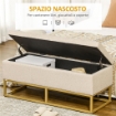 PANCA CON CONTENITORE IN POLIESTERE TRAPUNTATA CON GAMBE IN ACCIAIO D'ORO, 110X44X48CM, BEIGE